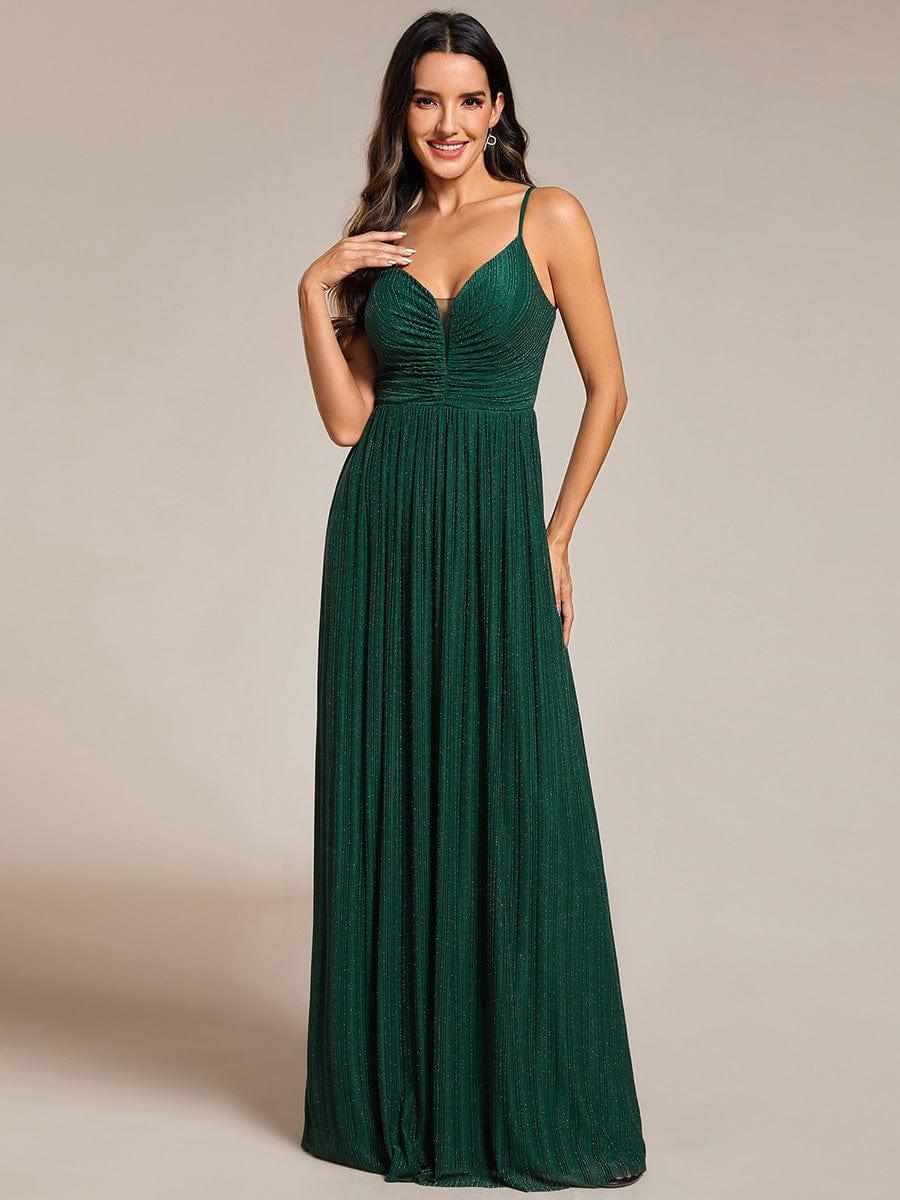 Glittering Pleated Spaghetti Straps Evening Dress with Empire Waist - Image 10