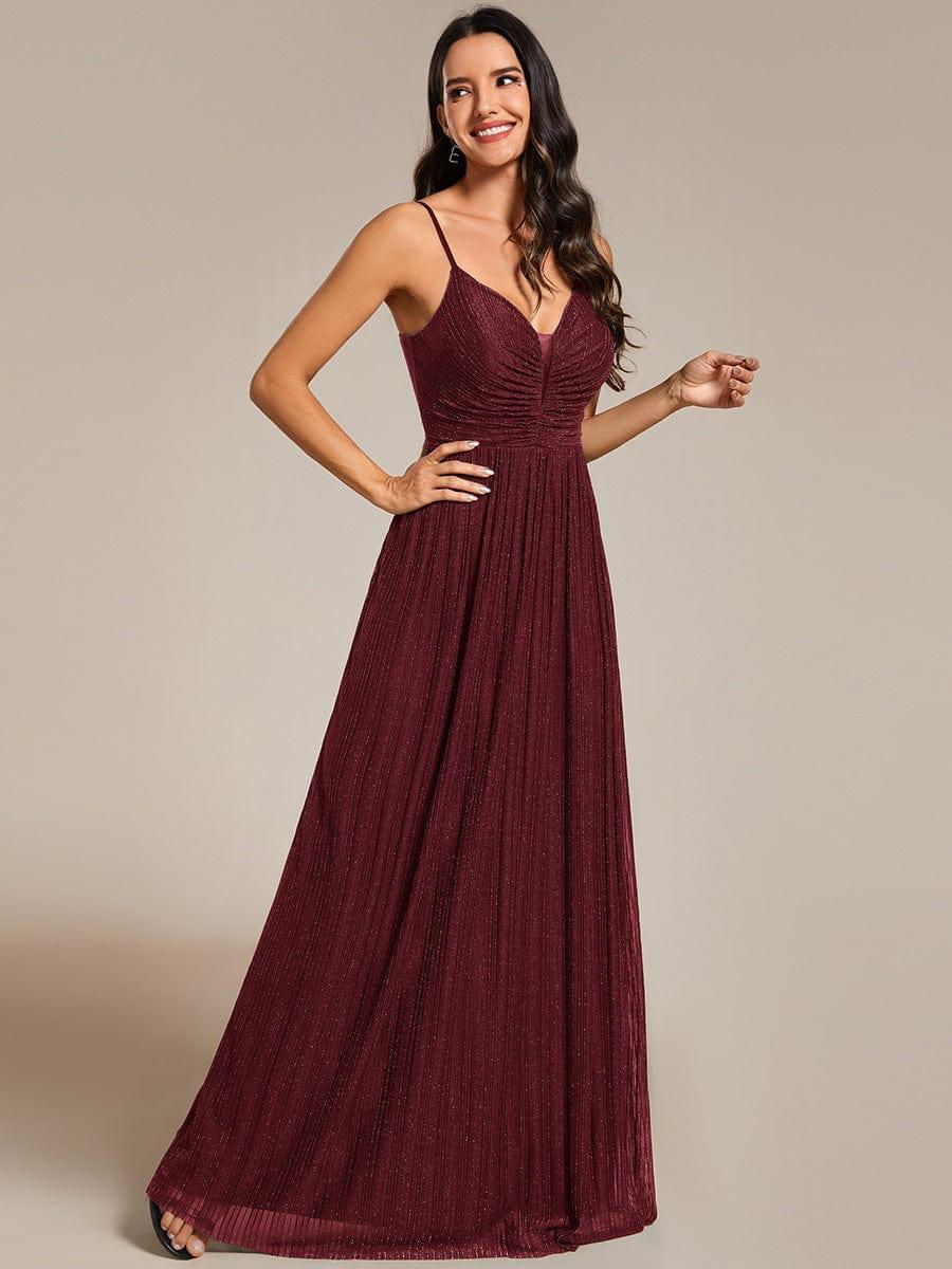 Glittering Pleated Spaghetti Straps Evening Dress with Empire Waist - Image 5