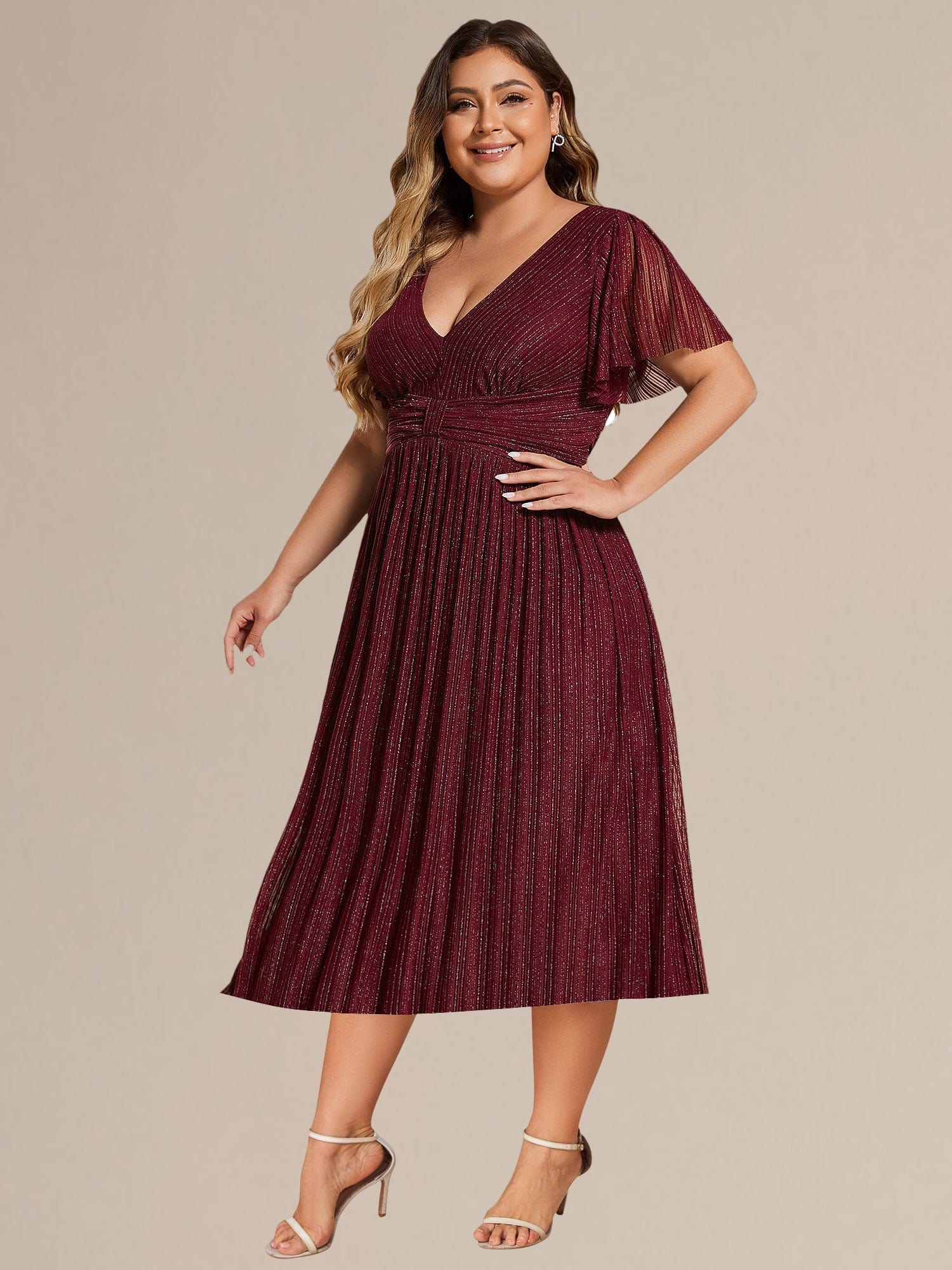 ever QUINN|Glittery Midi Evening Dress - Image 3