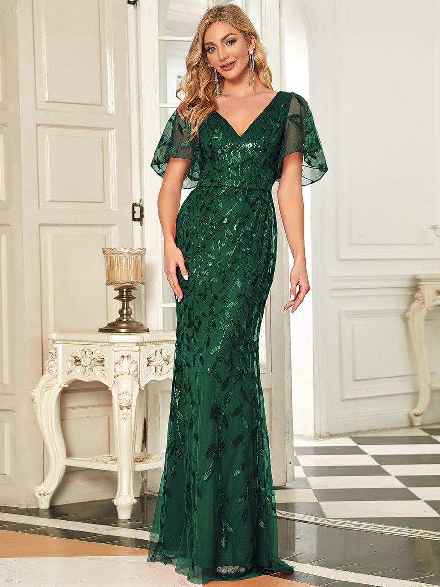 ever DIONE|Gorgeous V Neck Leaf-Sequined Fishtail Mother of the Bride Dress - Image 6