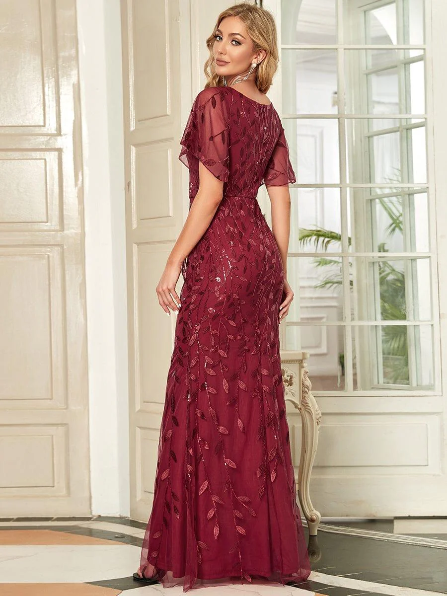 ever DIONE|Gorgeous V Neck Leaf-Sequined Fishtail Party Dress - Image 22