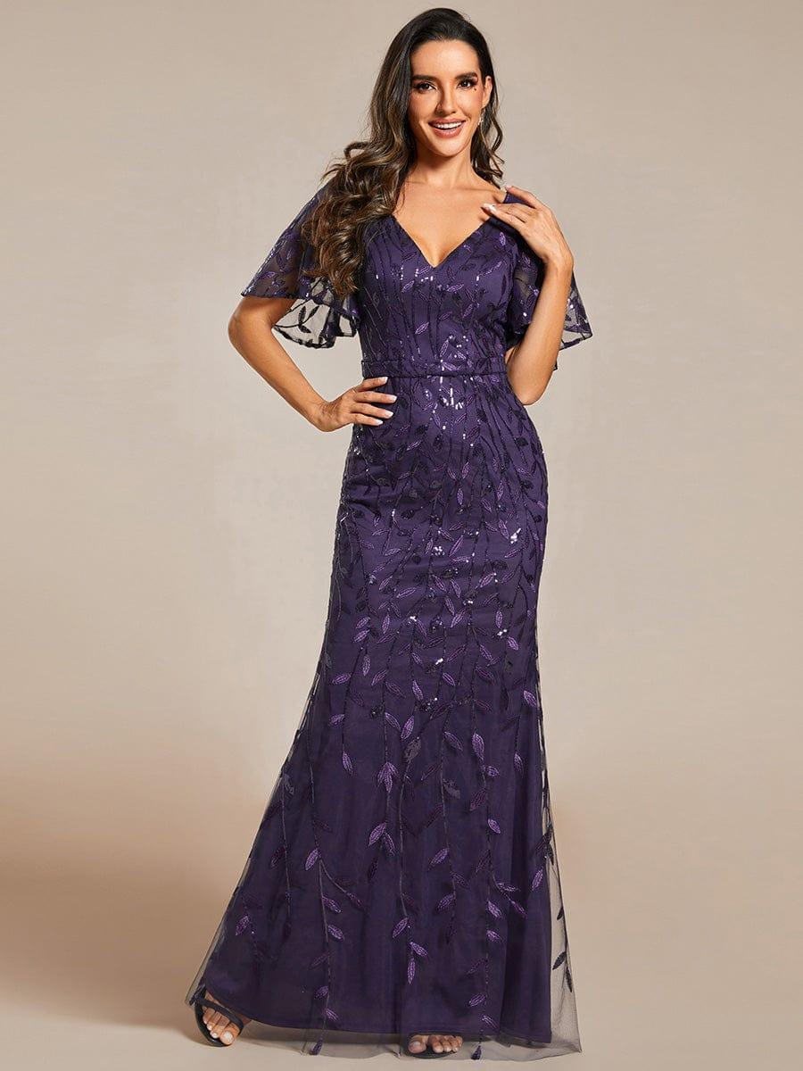 ever DIONE|Gorgeous V Neck Leaf-Sequined Fishtail Party Dress - Image 69