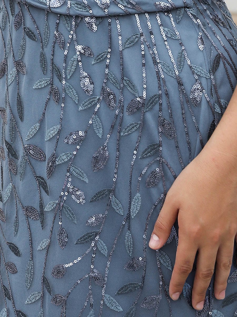 ever DIONE|Gorgeous V Neck Leaf-Sequined Fishtail Party Dress - Image 99