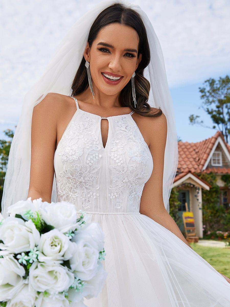 Halter Neck A-Line Tulle Wedding Dress with Applique - Image 3