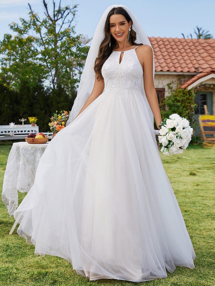 Halter Neck A-Line Tulle Wedding Dress with Applique - Image 4