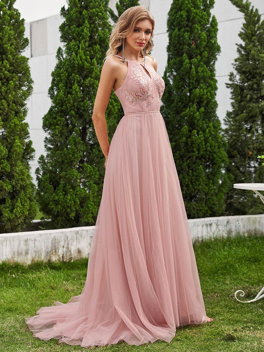 Halter Neck A-Line Tulle Wedding Dress with Applique - Image 9
