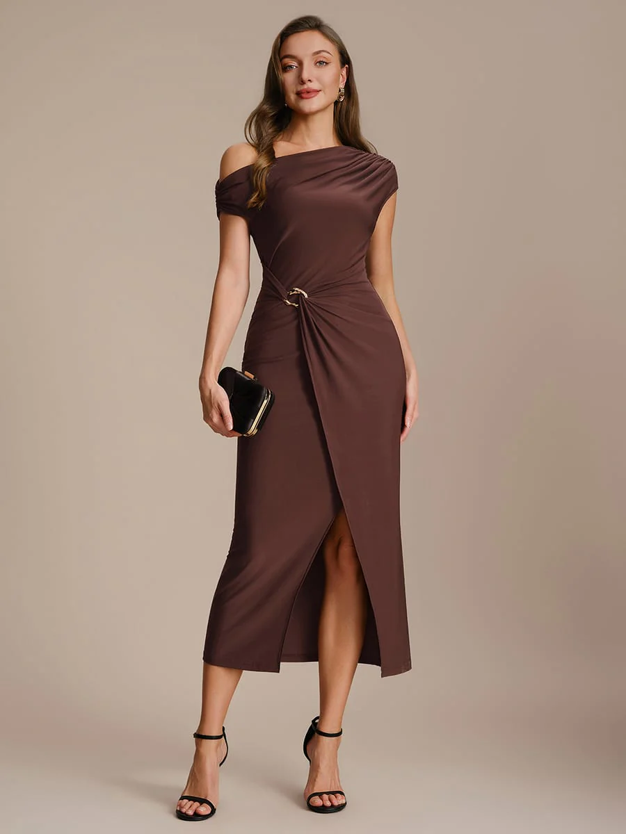 Handkerchief Hem jersey Off-the-shoulder Sleeve Dress - Image 12