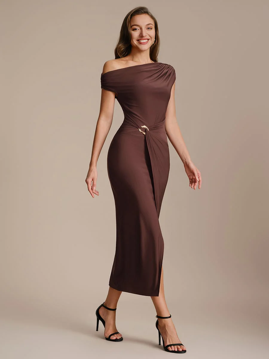 Handkerchief Hem jersey Off-the-shoulder Sleeve Dress - Image 15