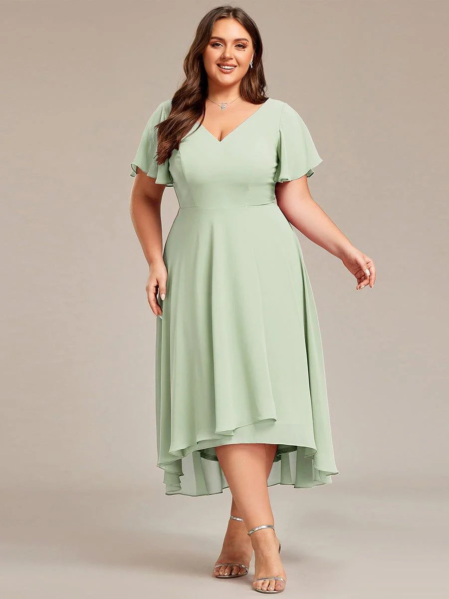 ever AALIA|High Low Chiffon Dress with V-Neck and Ruffle Sleeves - Image 37