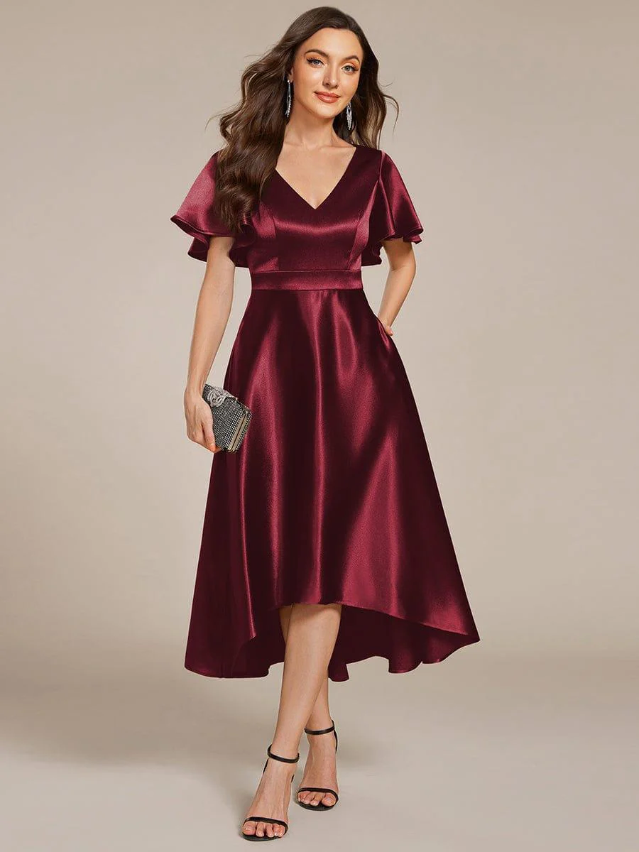 ever SCARLEN|High-Low Satin Wedding Guest Dress with Pockets - Image 4