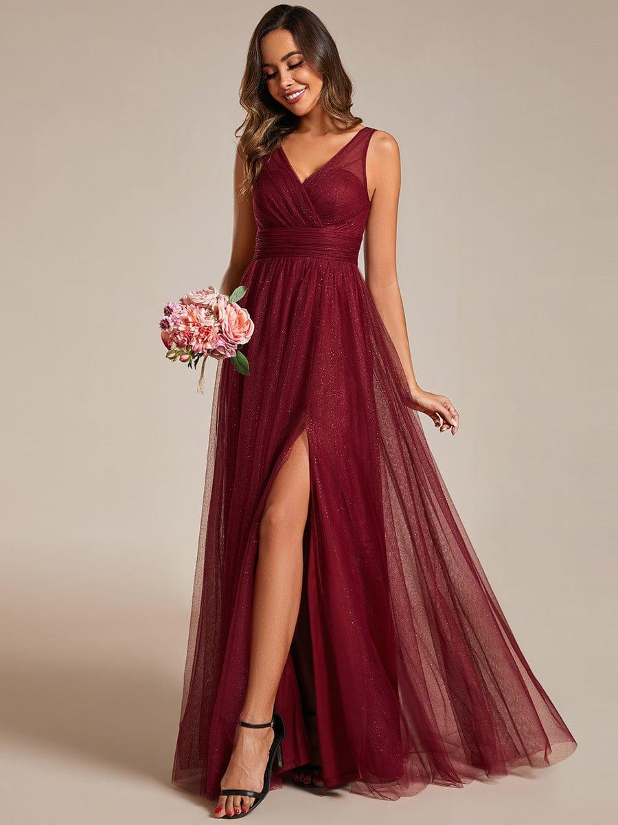High Waist and Slit Glittering Bridesmaid Dress with V-Neck(Final Sale) - Image 6