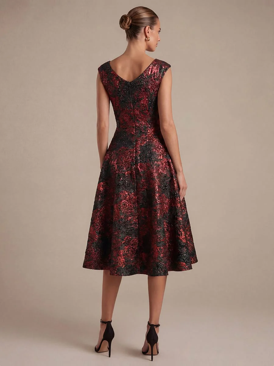 Jacquard Cap Sleeve A-line Dress - Image 10