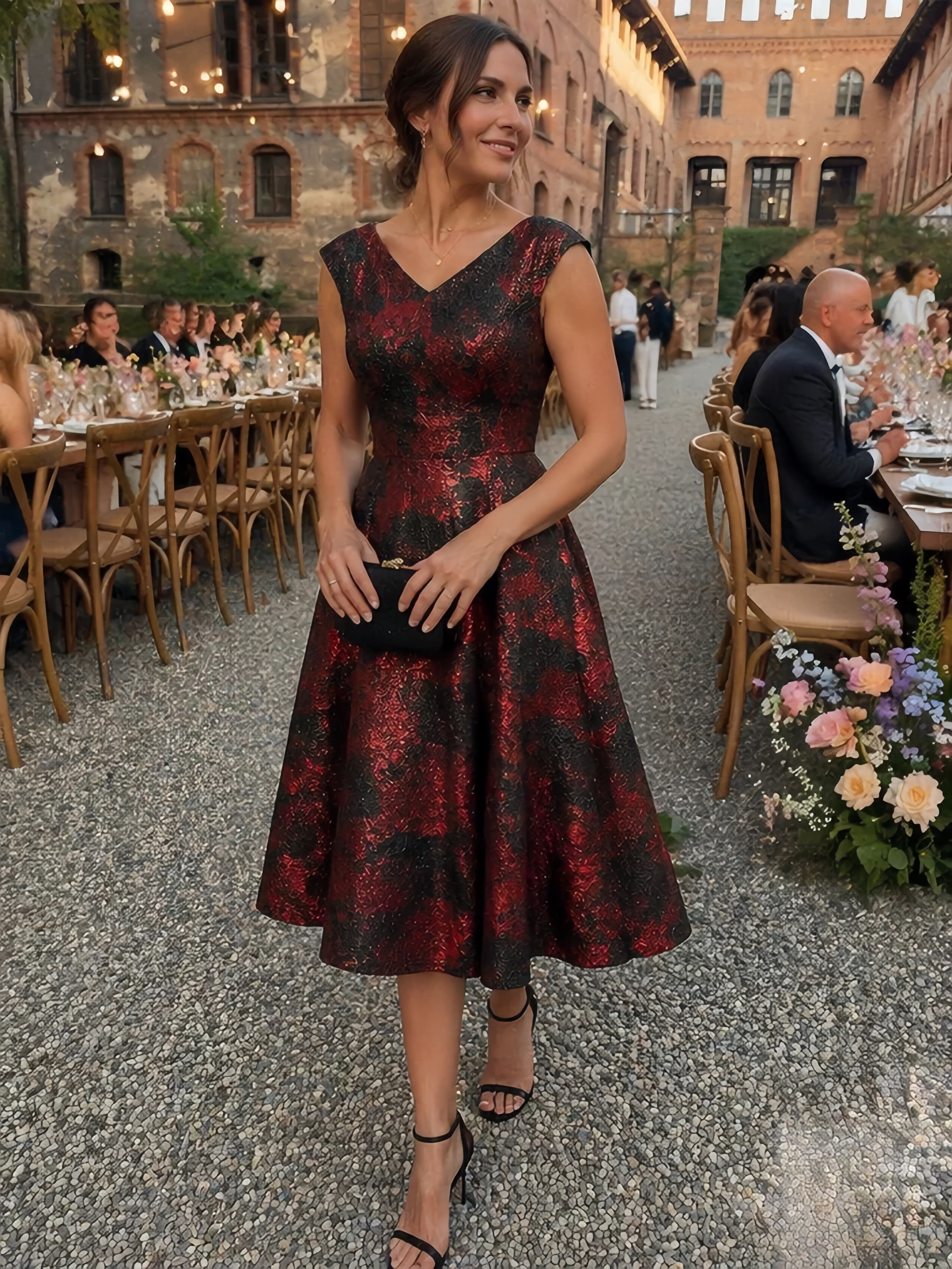 Jacquard Cap Sleeve A-line Dress - Image 14