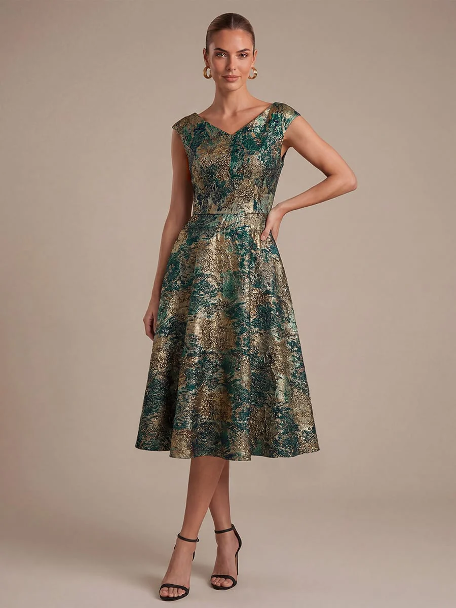Jacquard Cap Sleeve A-line Dress - Image 15