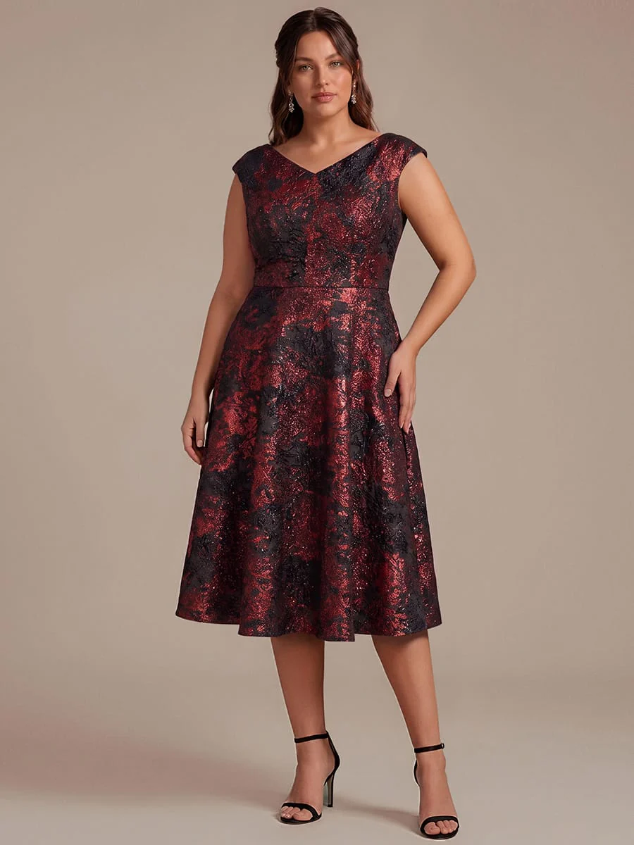 Jacquard Cap Sleeve A-line Dress - Image 20