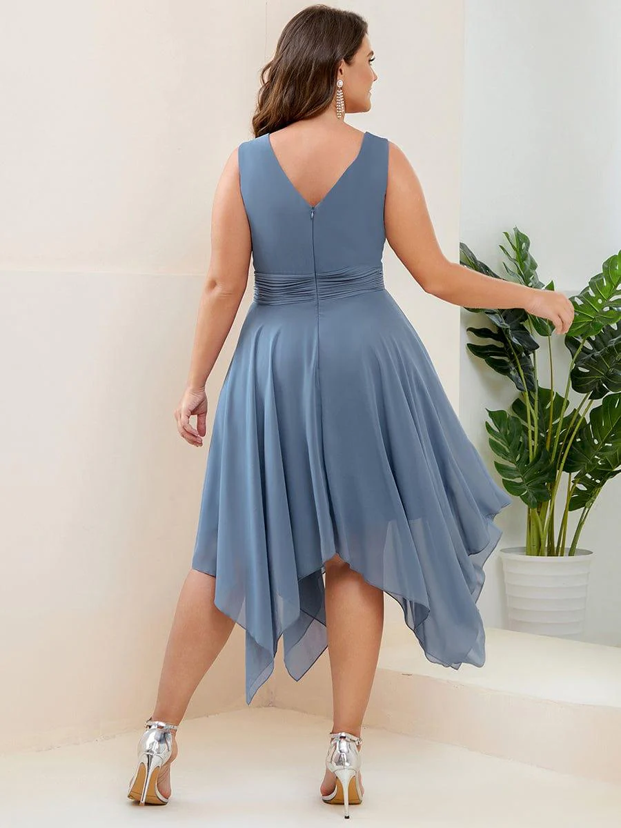 Knee Length Chiffon Bridesmaid Dress with Irregular Hem - Image 36