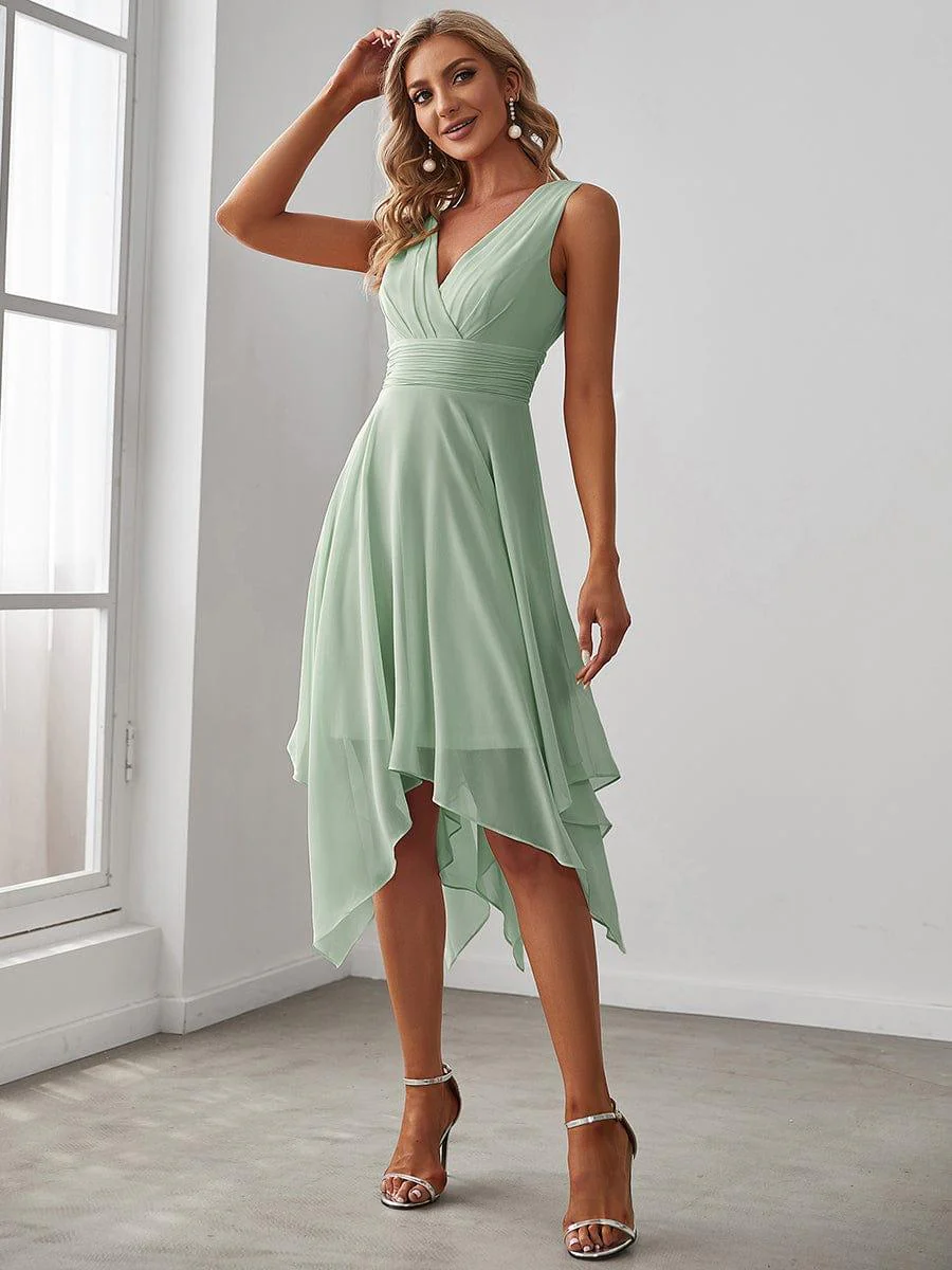Knee Length Chiffon Bridesmaid Dress with Irregular Hem - Image 48