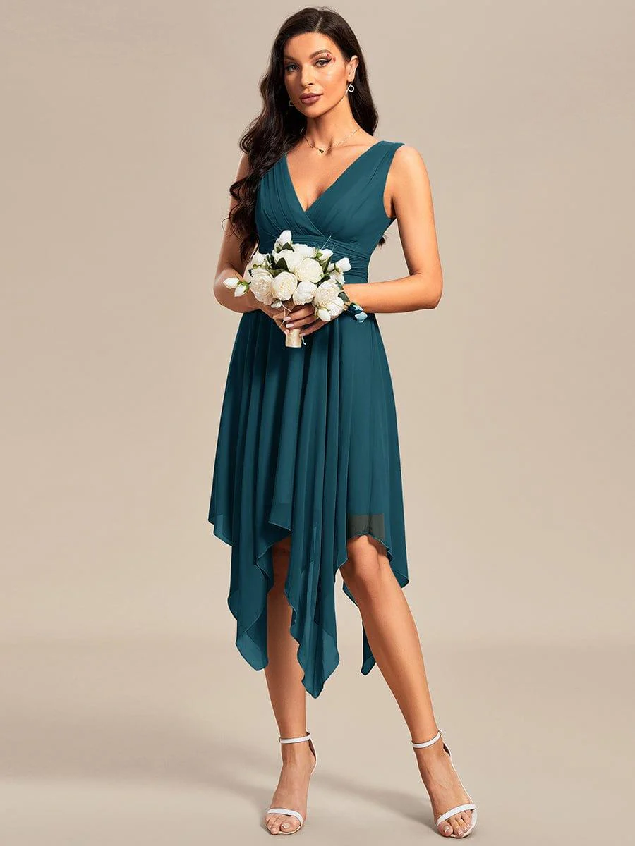 Knee Length Chiffon Bridesmaid Dress with Irregular Hem - Image 74