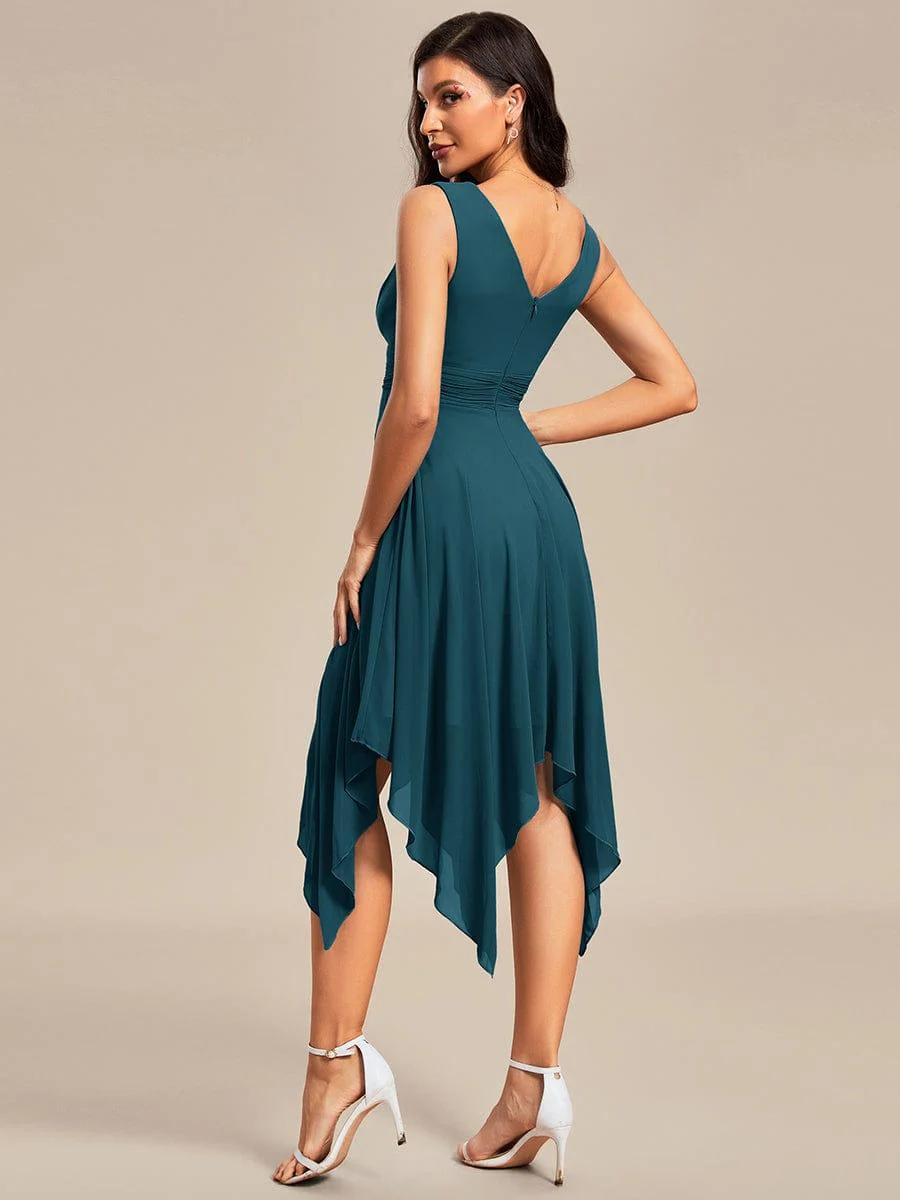 Knee Length Chiffon Bridesmaid Dress with Irregular Hem - Image 75