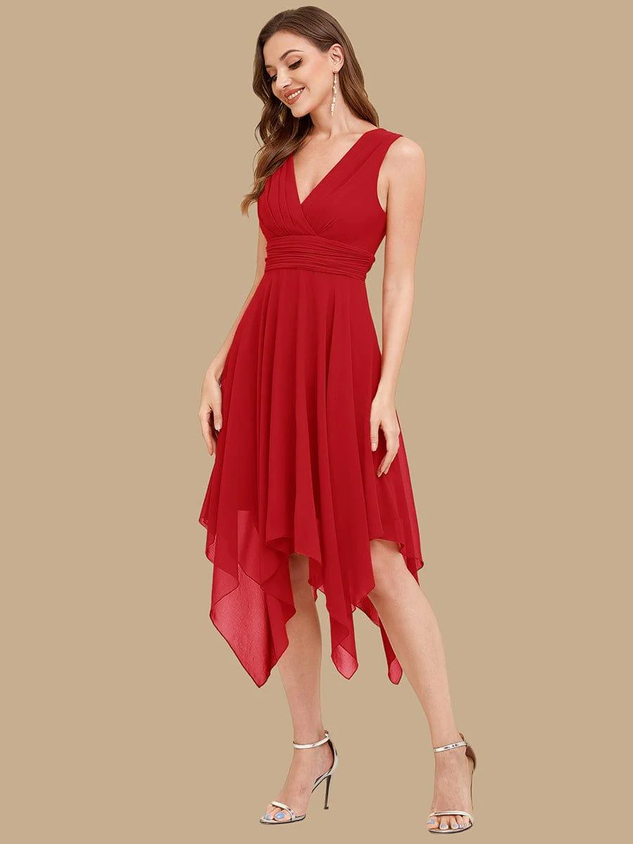Knee Length Chiffon Bridesmaid Dress with Irregular Hem - Image 98