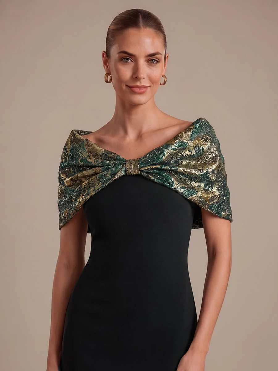 Knotted Jacquard Cape Sleeve Dress - Image 11
