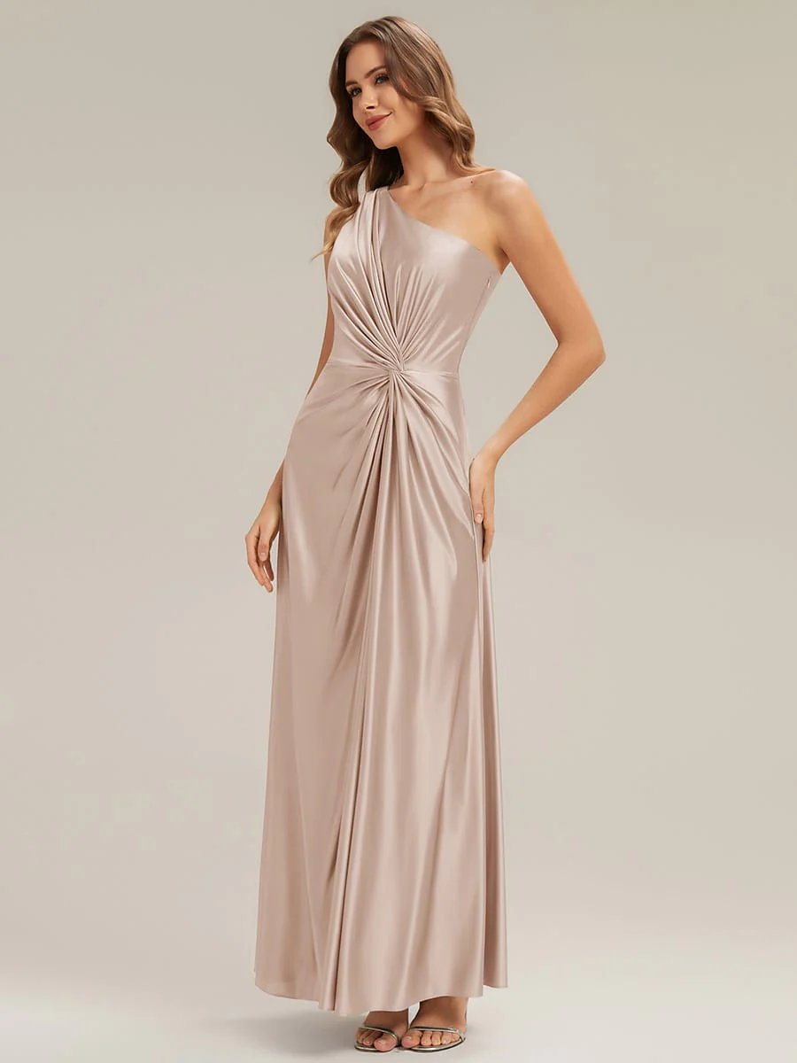 Knotted Satin One-Shoulder Wedding Guest Dress - Image 12