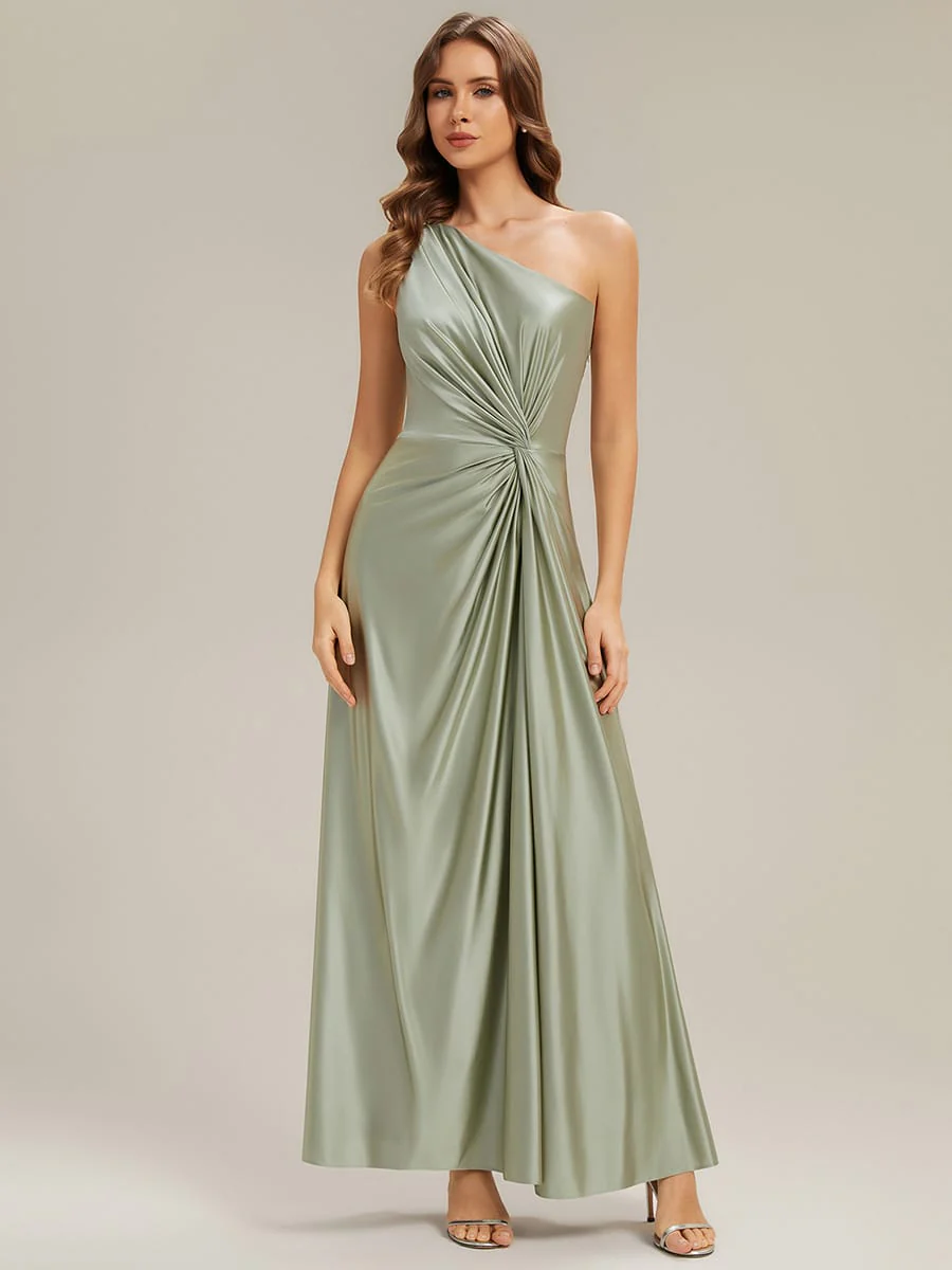 Knotted Satin One-Shoulder Wedding Guest Dress - Image 17
