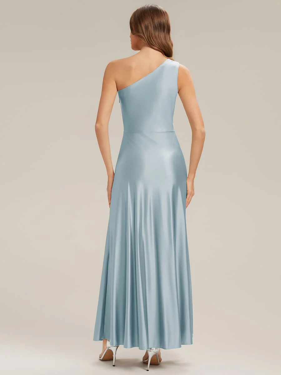 Knotted Satin One-Shoulder Wedding Guest Dress - Image 2