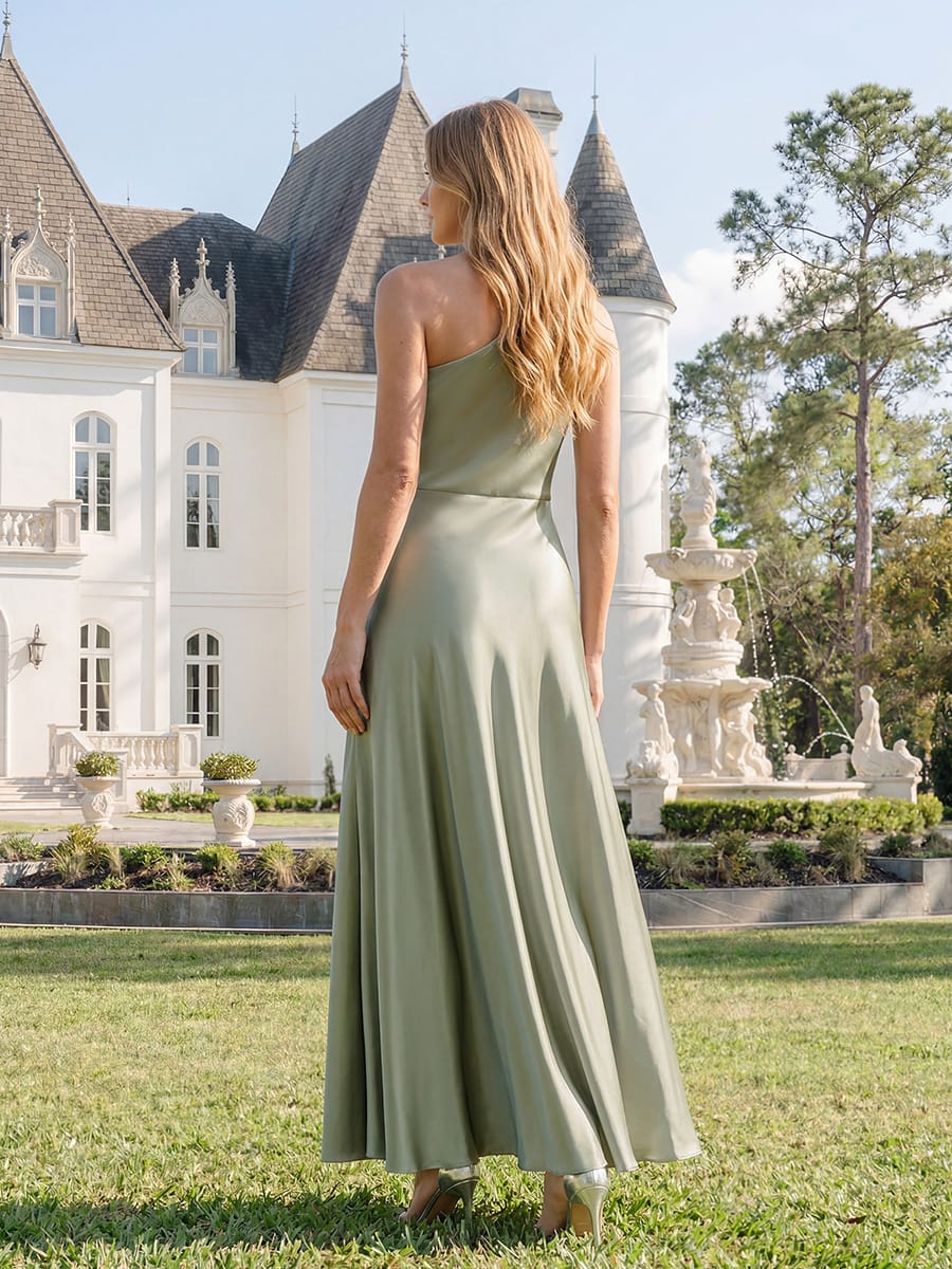 Knotted Satin One-Shoulder Wedding Guest Dress - Image 22