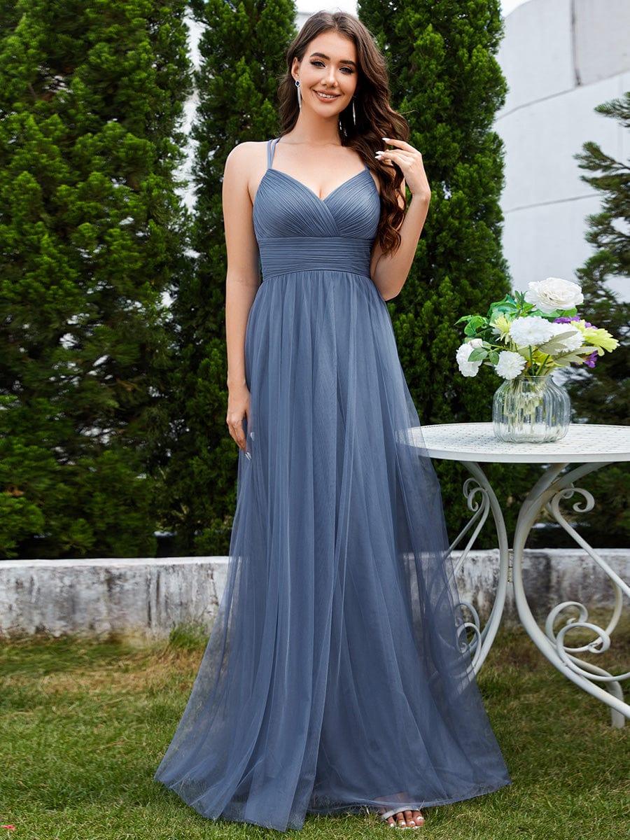 ever JAYCEE|Lace Back Cross-Strap V-Neck Pleated Sleeveless Tulle Bridesmaid Dress - Image 17