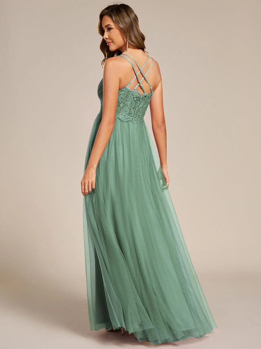 ever JAYCEE|Lace Back Cross-Strap V-Neck Pleated Sleeveless Tulle Bridesmaid Dress - Image 63