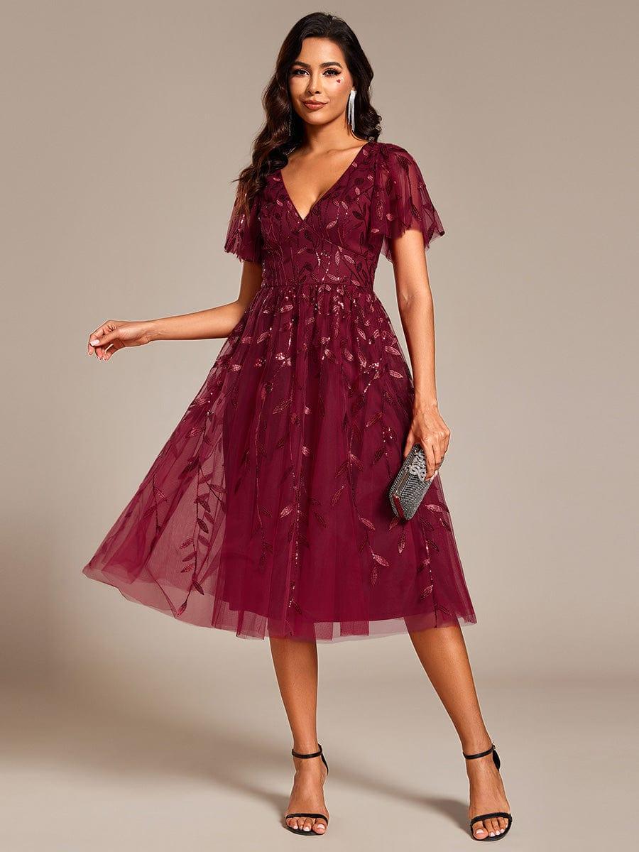 ever SIMONE|Leaf Sequin Short Sleeve Tulle Midi Evening Dress - Image 10