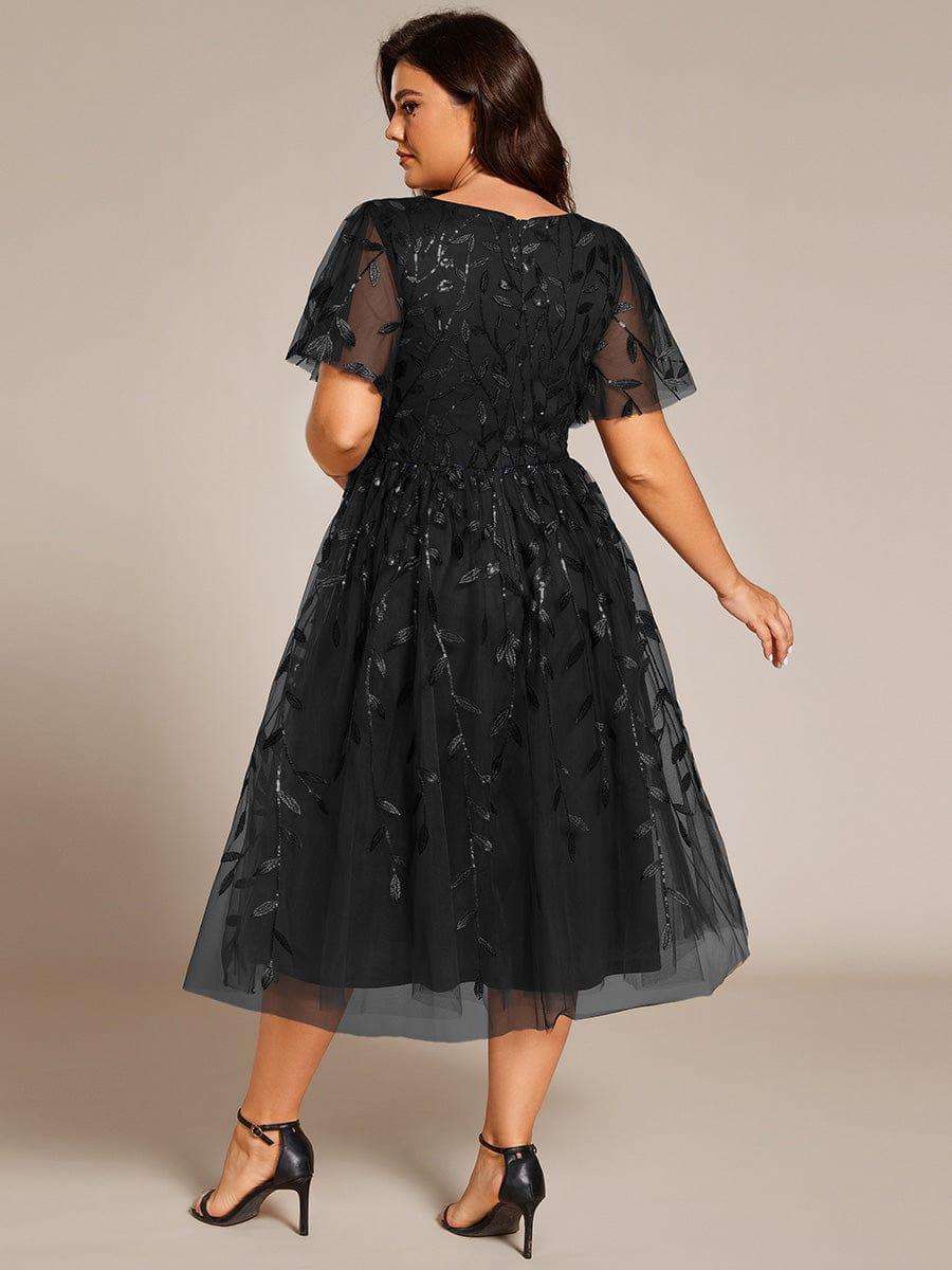ever SIMONE|Leaf Sequin Short Sleeve Tulle Midi Evening Dress - Image 21