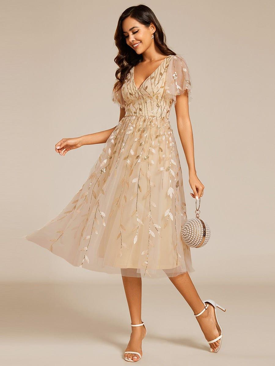 ever SIMONE|Leaf Sequin Short Sleeve Tulle Midi Evening Dress - Image 26