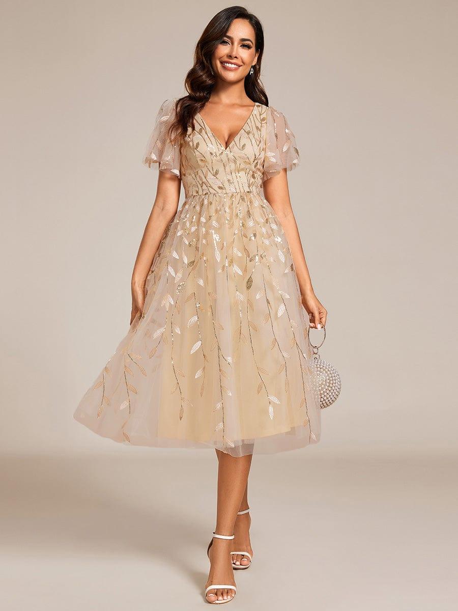ever SIMONE|Leaf Sequin Short Sleeve Tulle Midi Evening Dress - Image 27