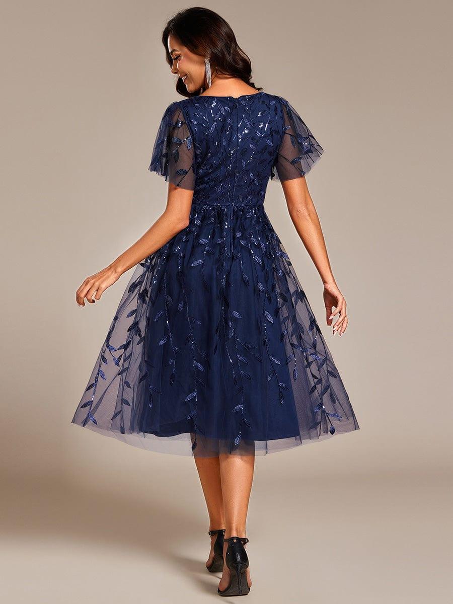 ever SIMONE|Leaf Sequin Short Sleeve Tulle Midi Evening Dress - Image 31