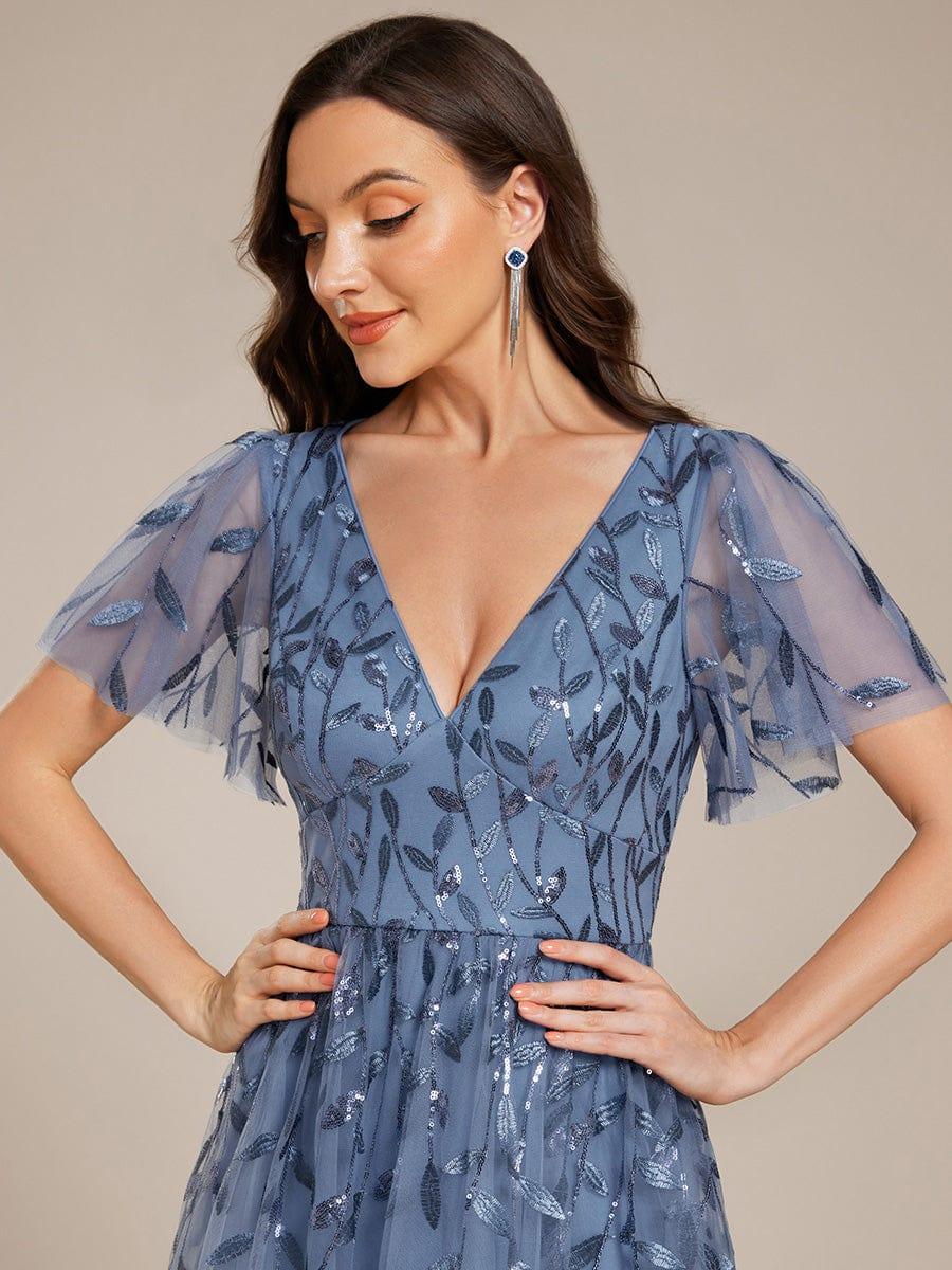 ever SIMONE|Leaf Sequin Short Sleeve Tulle Midi Evening Dress - Image 56