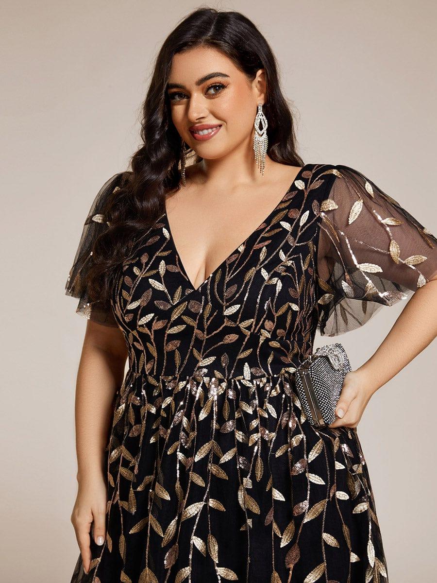 ever SIMONE|Leaf Sequin Short Sleeve Tulle Midi Evening Dress - Image 71
