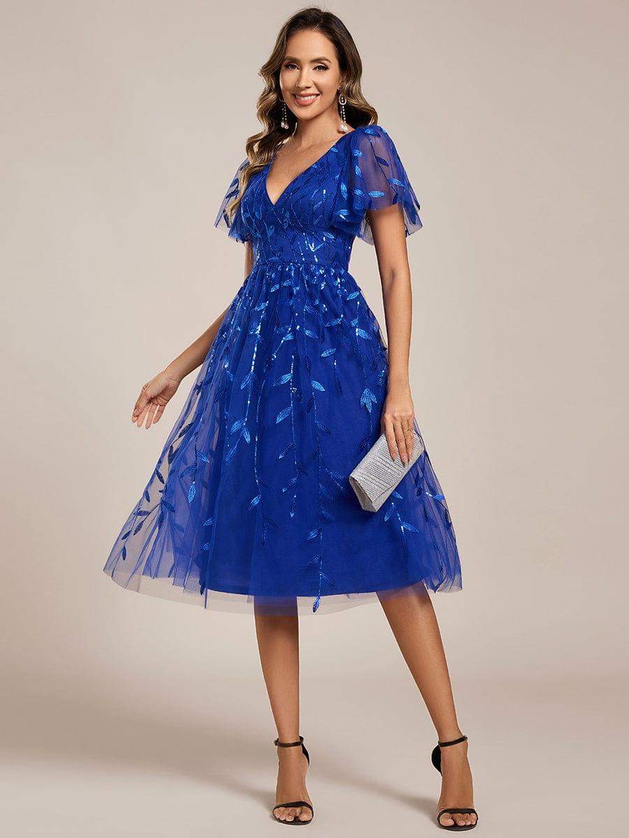 ever SIMONE|Leaf Sequin Short Sleeve Tulle Midi Evening Dress - Image 77