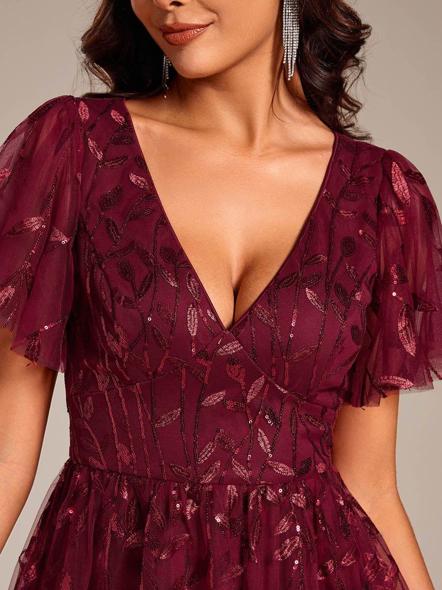 ever SIMONE|Leaf Sequin Short Sleeve Tulle Midi Wedding Guest Dress - Image 13