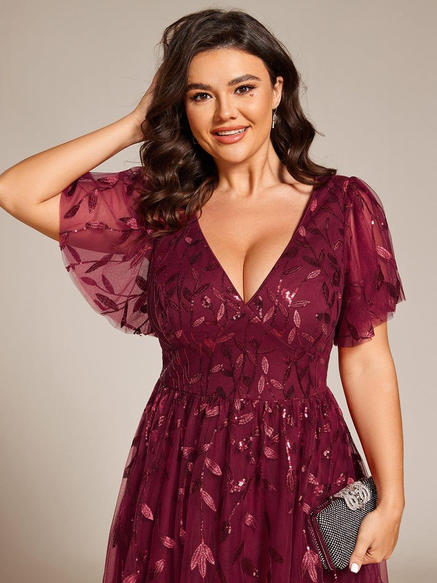 ever SIMONE|Leaf Sequin Short Sleeve Tulle Midi Wedding Guest Dress - Image 18