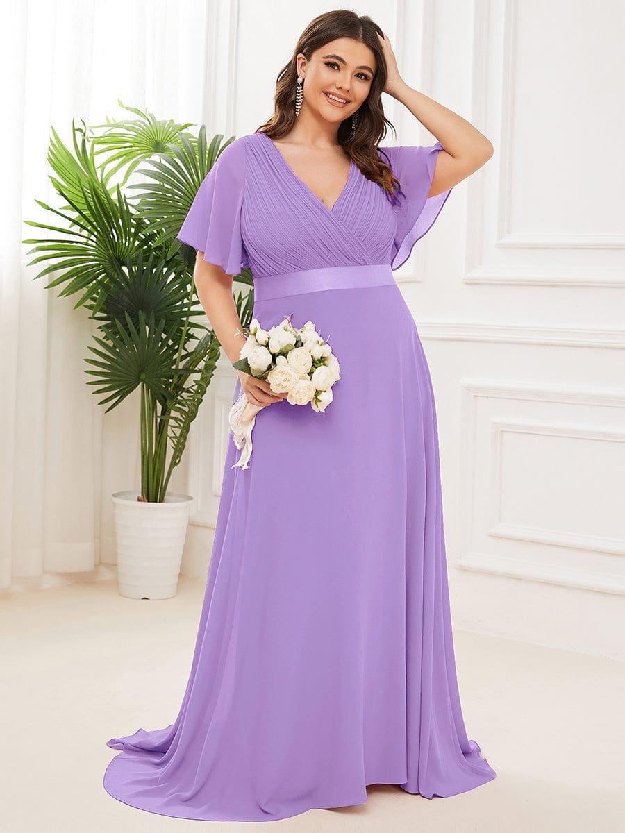 ever MONICA|Long Empire Waist Bridesmaid Dress with Short Flutter Sleeves - Image 130