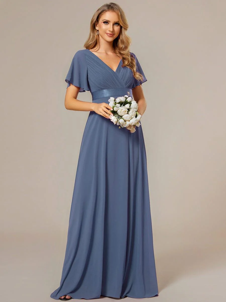 ever MONICA|Long Empire Waist Bridesmaid Dress with Short Flutter Sleeves - Image 135