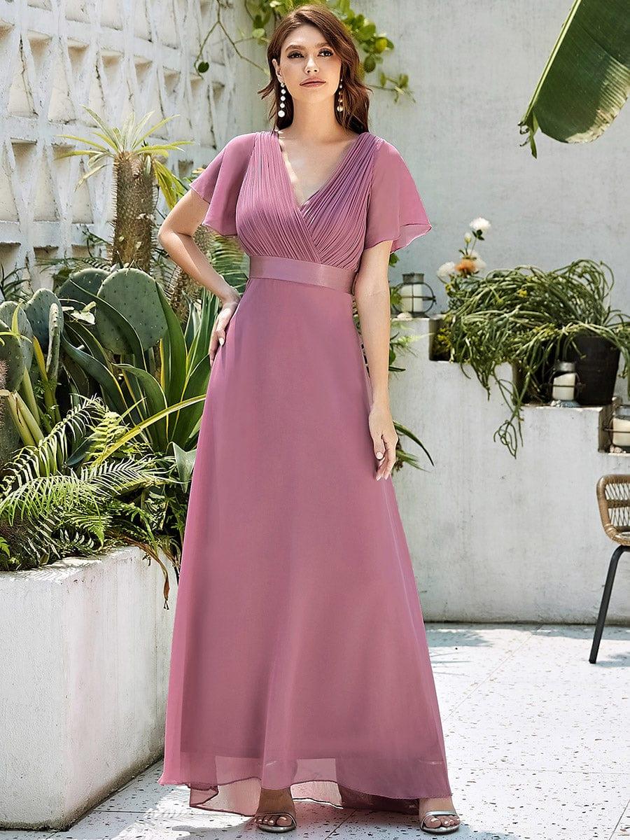 ever MONICA|Long Empire Waist Bridesmaid Dress with Short Flutter Sleeves - Image 154