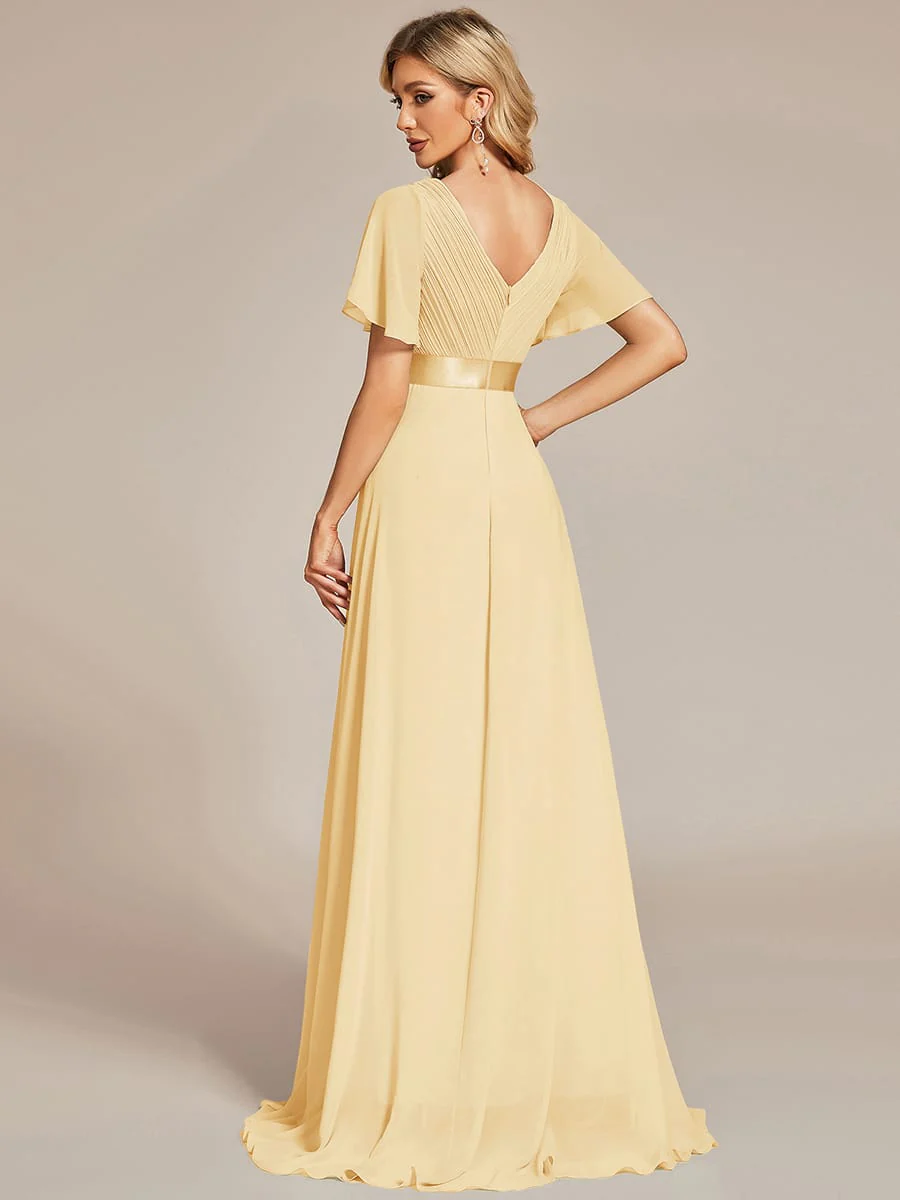 ever MONICA|Long Empire Waist Bridesmaid Dress with Short Flutter Sleeves - Image 172
