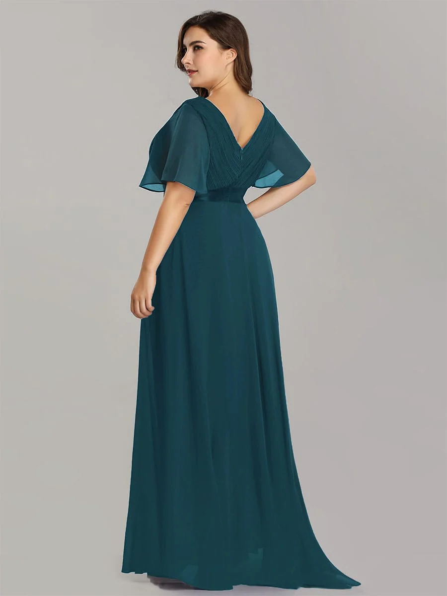 ever MONICA|Long Empire Waist Bridesmaid Dress with Short Flutter Sleeves - Image 194
