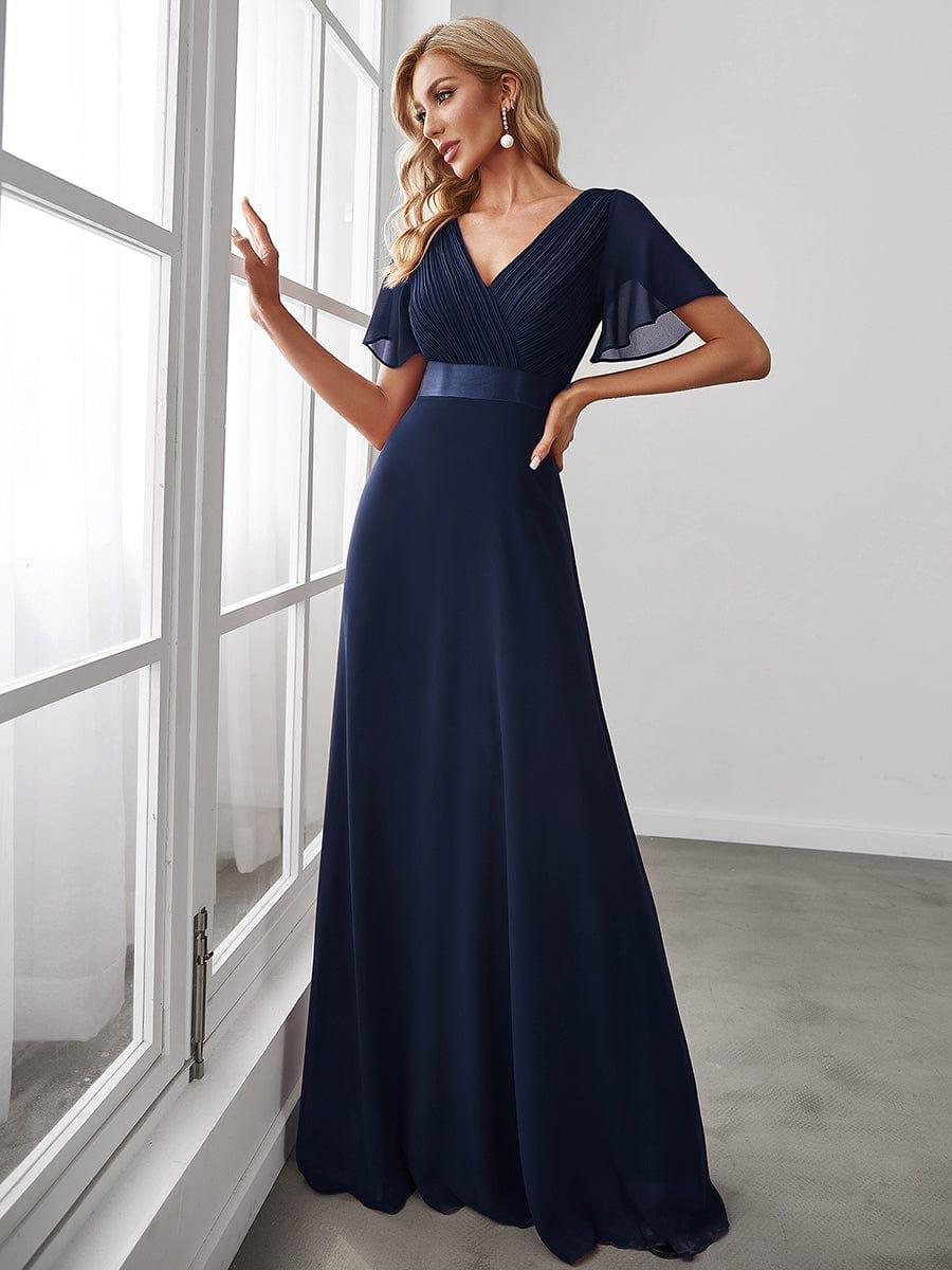ever MONICA|Long Empire Waist Bridesmaid Dress with Short Flutter Sleeves - Image 37