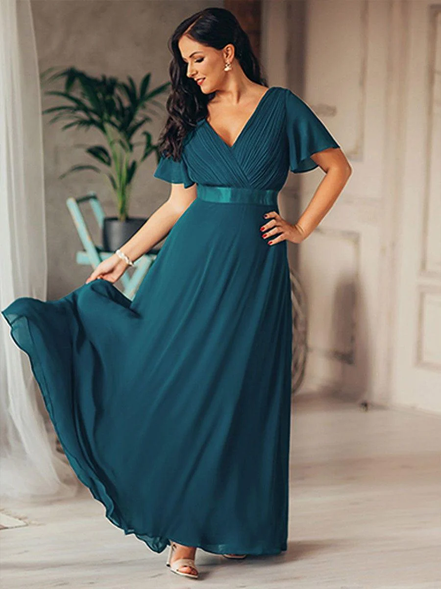 ever MONICA|Long Empire Waist Bridesmaid Dress with Short Flutter Sleeves - Image 60