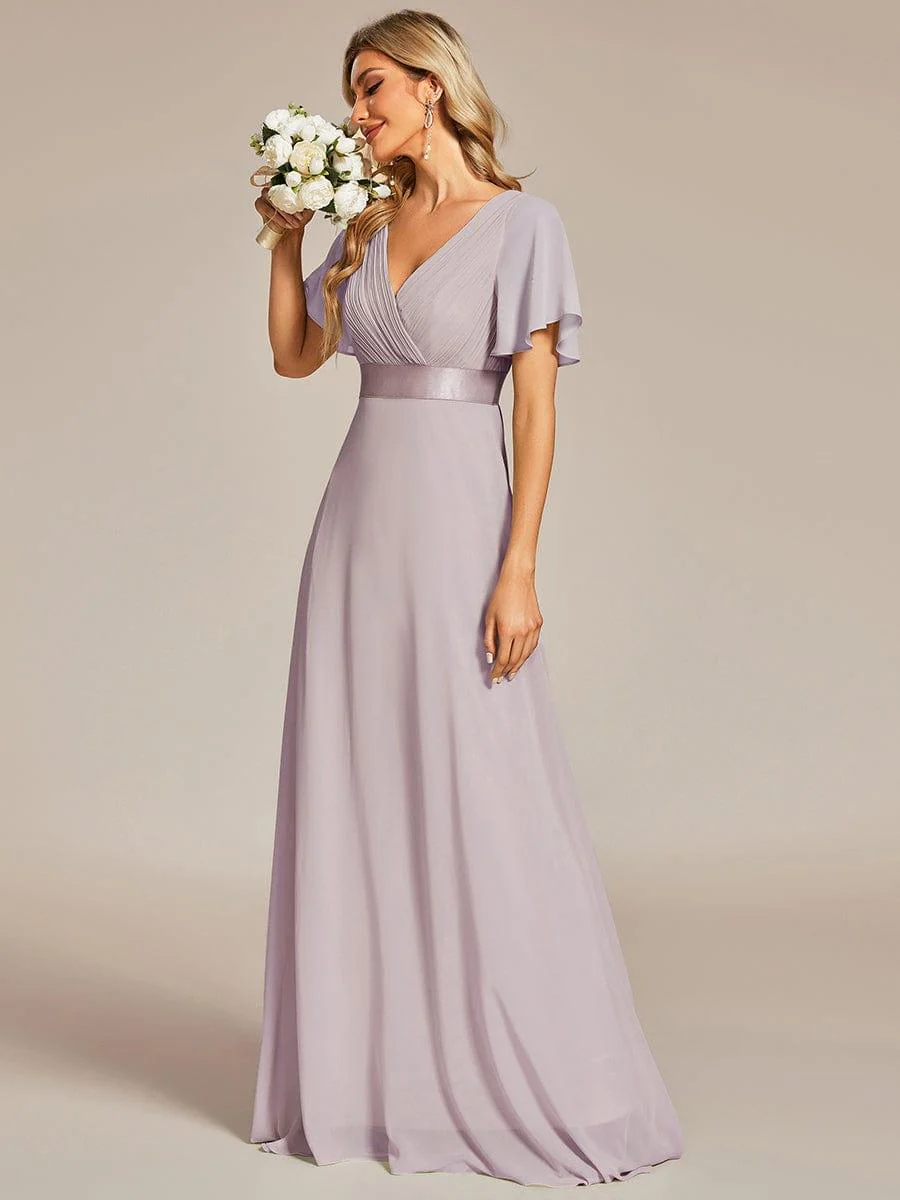 ever MONICA|Long Empire Waist Bridesmaid Dress with Short Flutter Sleeves - Image 66