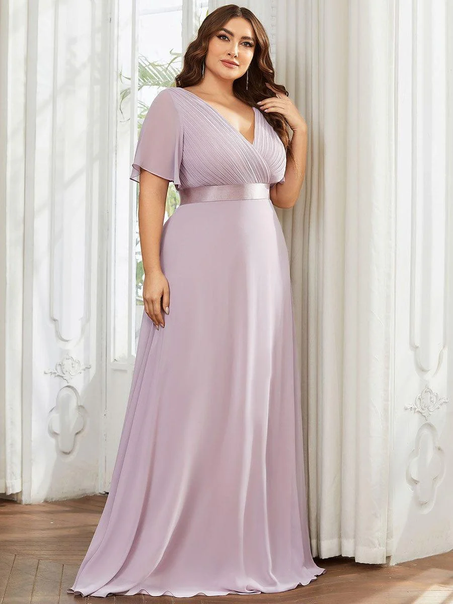 ever MONICA|Long Empire Waist Bridesmaid Dress with Short Flutter Sleeves - Image 69